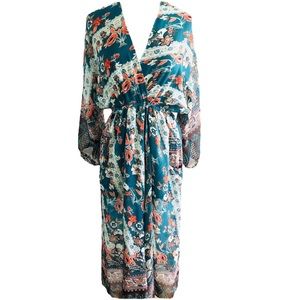 Teal and Orange Kimono with Keyhole Back Kimono boutique brand
